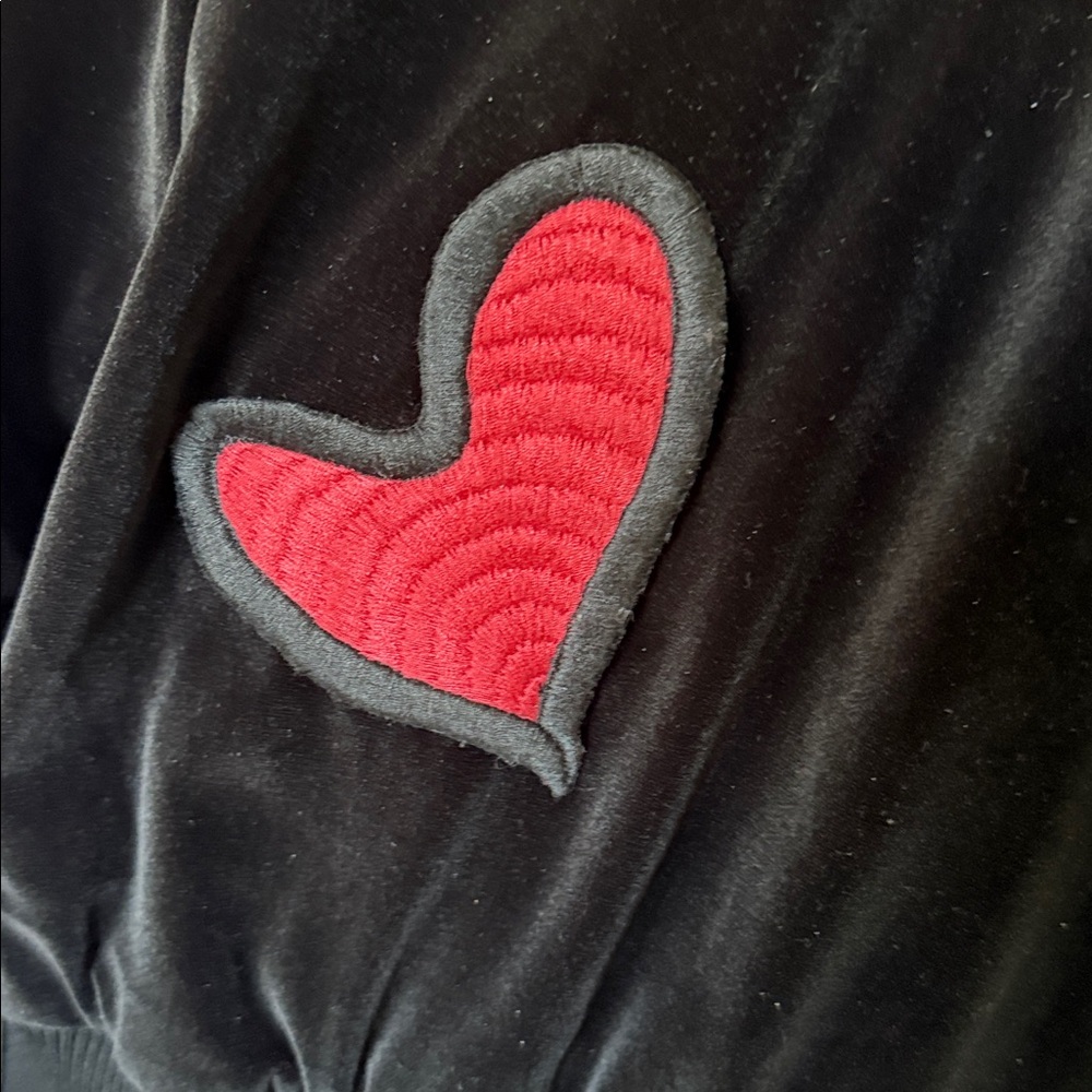 Alice + Olivia Embroidered Heart Velvet Velour Bomber Jacket Black - Small - Picture 8 of 10